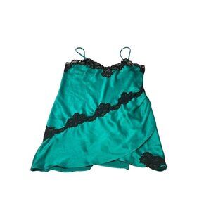 Victoria's Secret Gold Label Teddy Emerald Green Satin Black Lace  M Vintage